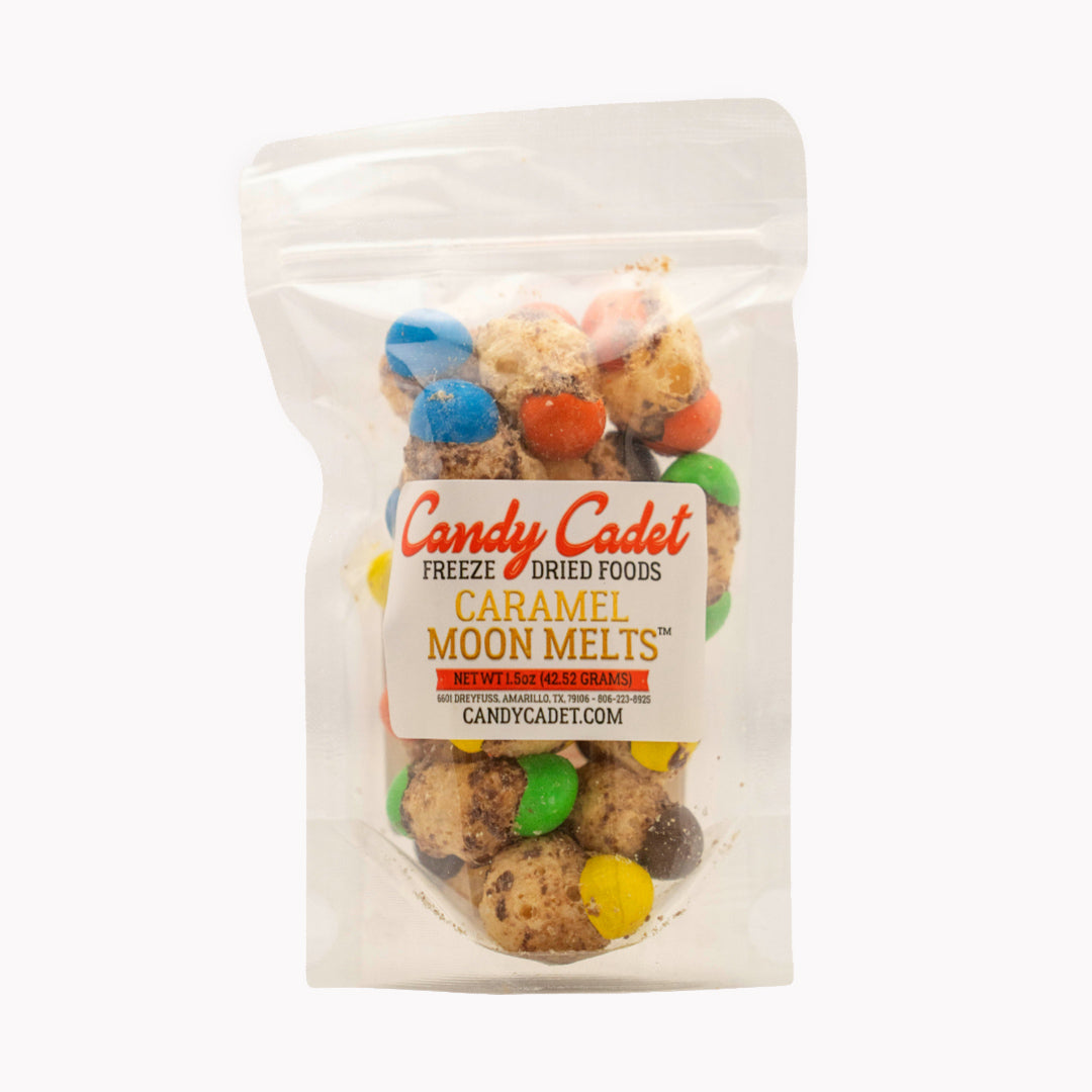 Freeze Dried Moon Melts™ are made using  Caramel M&M's®