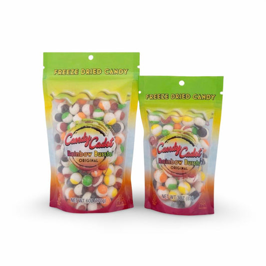 Freeze Dried Rainbow Bursts™  Made by freeze drying Skittles ®.